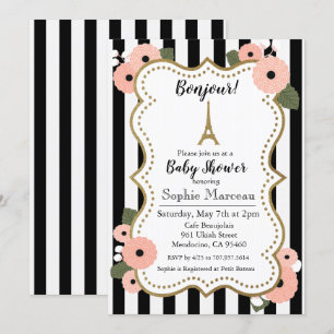 Paris Eiffel Tower Floral Baby Shower Invitation