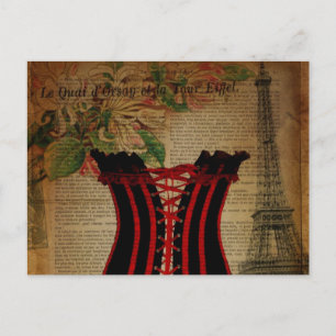 paris eiffel tower flower vintage corset postcard