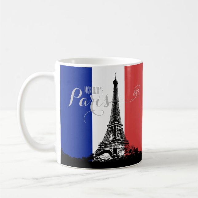 Paris Eiffel Tower France Flag Monogram Coffee Mug (Left)