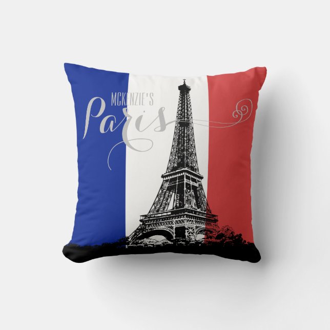 Paris Eiffel Tower France Flag Monogram Cushion (Front)