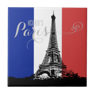 Paris Eiffel Tower France Flag Monogram Tile