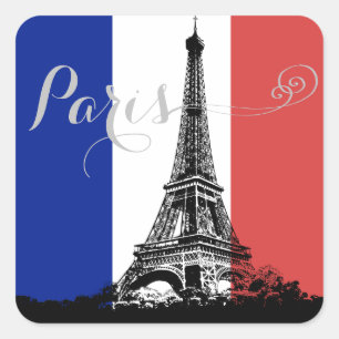 Paris Eiffel Tower France Flag Square Sticker