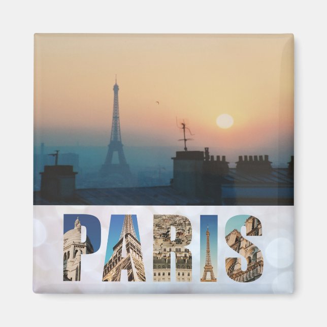 Paris Eiffel Tower France French City Sunset Photo Magnet (Front)