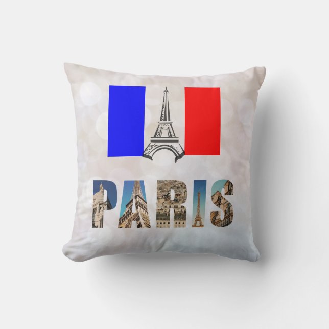 Paris Eiffel Tower France French Flag Travel Photo Cushion (Front)