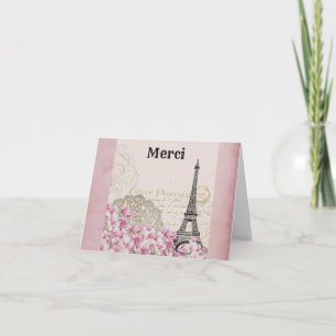 Paris Eiffel Tower France Pink Vintage Thank You Note Card