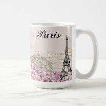 Paris Eiffel Tower France Vintage Pink Flowers