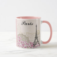 Paris Eiffel Tower France Vintage Pink Flowers