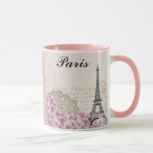 Paris Eiffel Tower France Vintage Pink Flowers