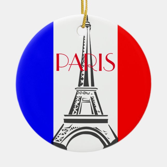 Paris Eiffel Tower French Flag Ceramic Tree Decoration (Front)