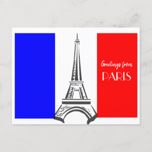 Paris Eiffel Tower French Flag Postcard