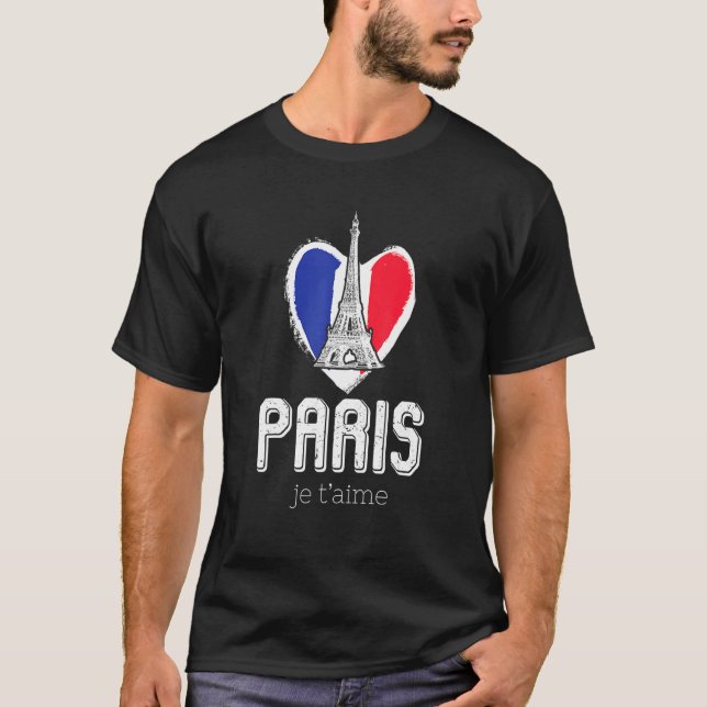 Paris Eiffel Tower French Flag Sign Of Love I Love T-Shirt (Front)