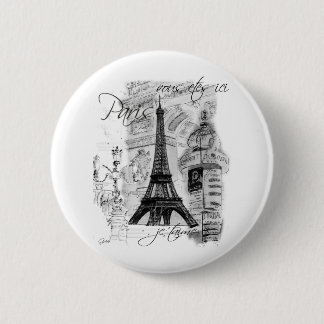 Paris Eiffel Tower French Scene Collage 6 Cm Round Badge