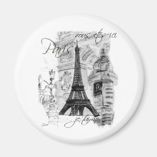 Paris Eiffel Tower French Scene Collage Magnet