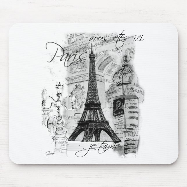 Paris Eiffel Tower French Scene Collage Mouse Mat (Front)