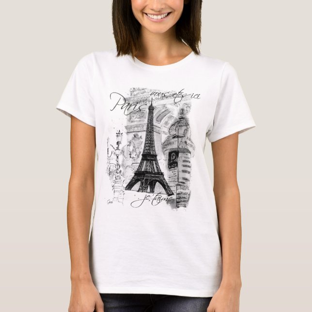 Paris Eiffel Tower French Scene Collage T-Shirt (Front)