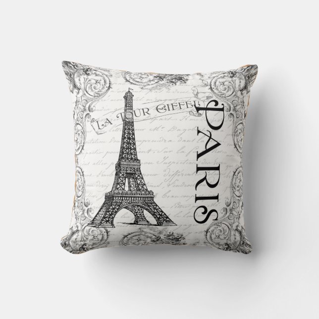 Paris Eiffel Tower French Scrolls Cushion (Front)