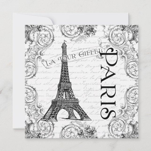 Paris Eiffel Tower French Scrolls Invitation (Front)