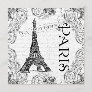 Paris Eiffel Tower French Scrolls Invitation