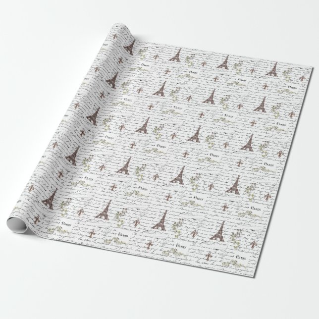 Paris Eiffel Tower French Scrolls Wrapping Paper (Unrolled)