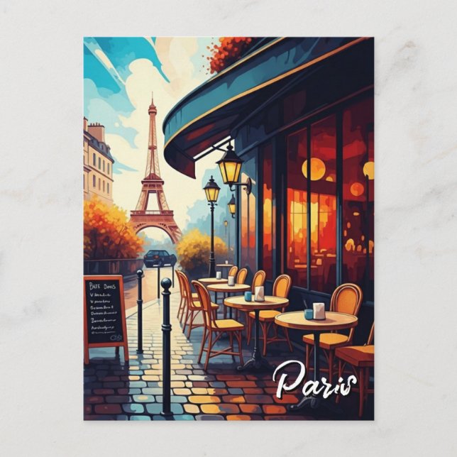 Paris Eiffel Tower from a cafe Postcard (Front)