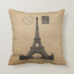 Paris Eiffel Tower Gay Burlap Wedding Personalised Cushion