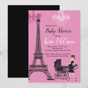 Paris Eiffel Tower Girls Pink Baby Shower Invitation