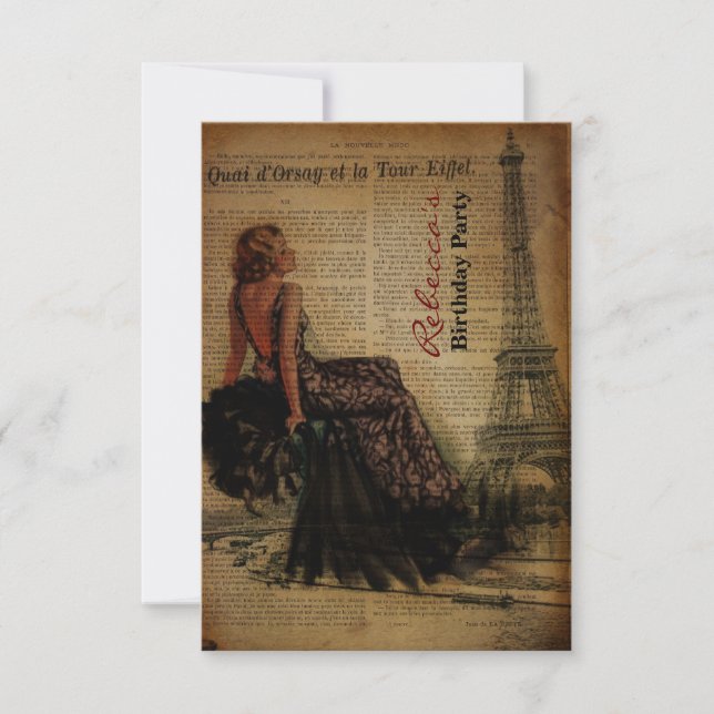 paris eiffel tower girly parisian birthday party invitation (Front)
