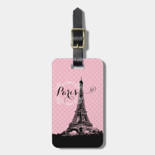 Paris Eiffel Tower Girly Pink Polka Dot Luggage Tag