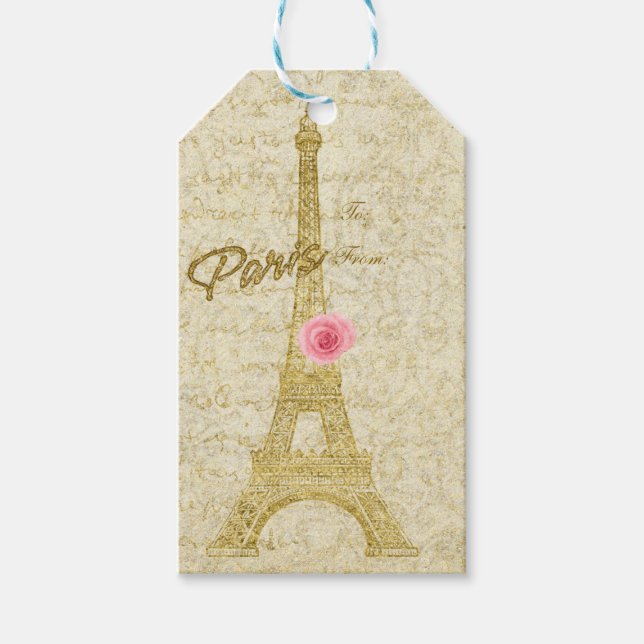 Paris Eiffel Tower Gold & Pink Elegant Gift Tag (Front)