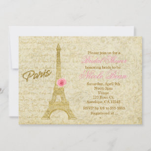 Paris Eiffel Tower Gold & Pink Elegant Invitations