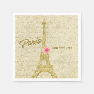 Paris Eiffel Tower Gold & Pink Elegant Napkins