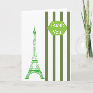 Paris Eiffel Tower Green Stripes Thank You Card