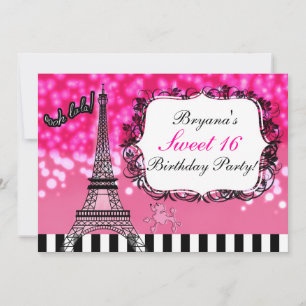 Paris Eiffel Tower Hot Pink Sparkles Invitation