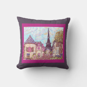 Paris Eiffel Tower inspired pointillsm pillow