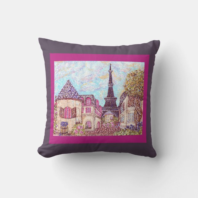 Paris Eiffel Tower inspired pointillsm pillow (Front)