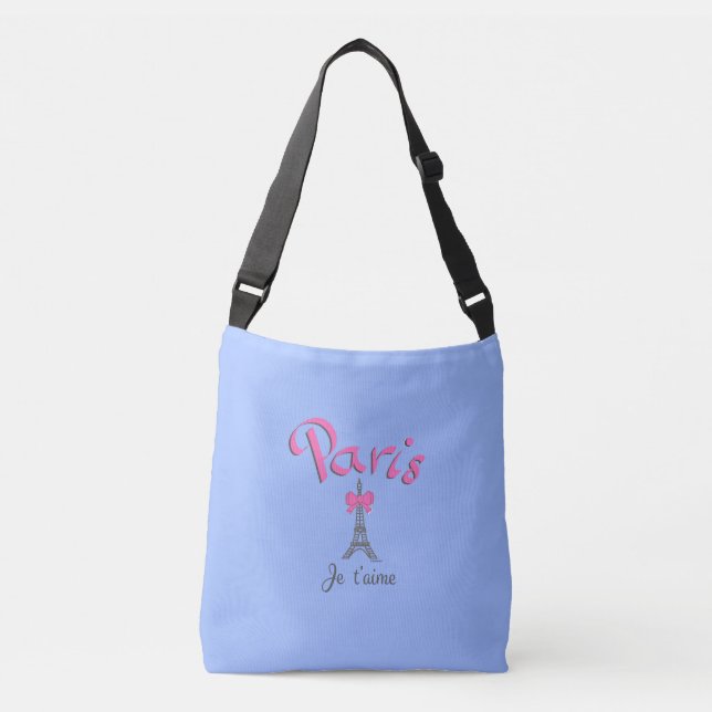 Paris Eiffel Tower, Je t'aime, Bow, Modern Crossbody Bag (Front)