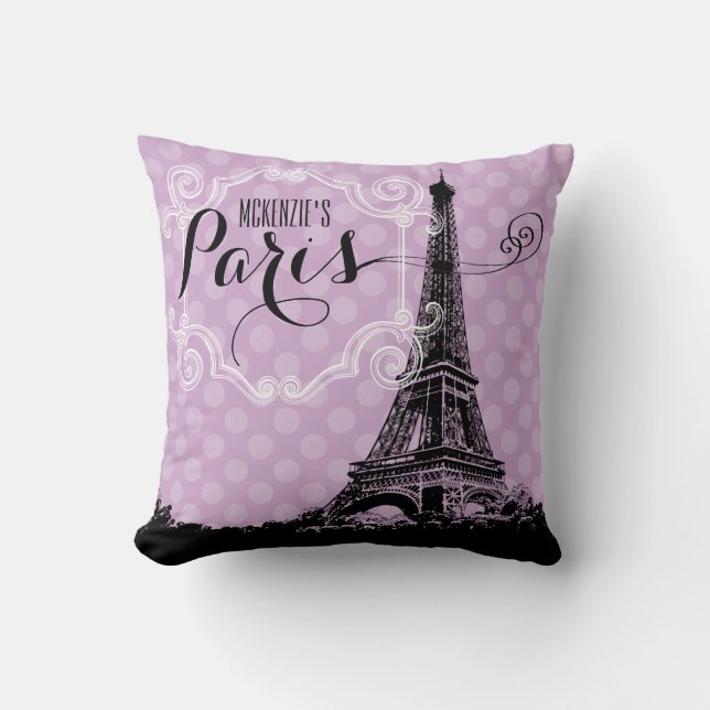 Paris Eiffel Tower Lavender Purple Monogrammed Cushion (Front)