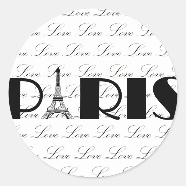Paris Eiffel Tower Love Classic Round Sticker (Front)