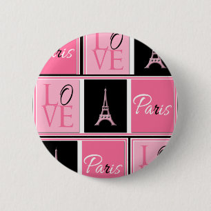 Paris Eiffel Tower Love Pink Black 6 Cm Round Badge