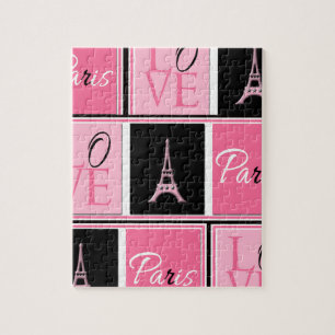 Paris Eiffel Tower Love Pink Black Jigsaw Puzzle
