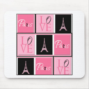 Paris Eiffel Tower Love Pink Black Mouse Mat