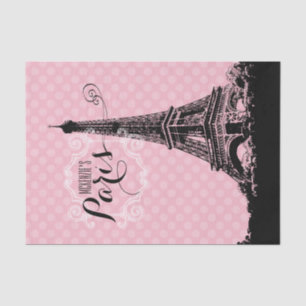 Paris Eiffel Tower Monogrammed Name Pink Polka Dot Tissue Paper