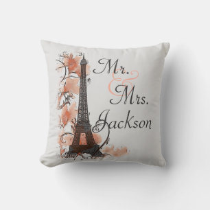 Paris Eiffel Tower Mr. Mrs. custom wedding pillow