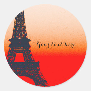 Paris Eiffel Tower Orange Sunset Chic Elegant Classic Round Sticker