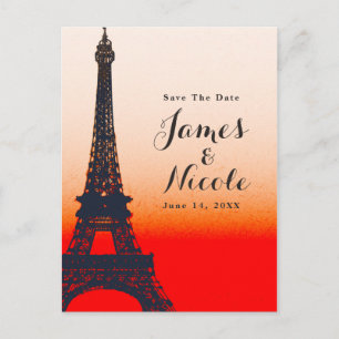 Paris Eiffel Tower Orange Sunset Save the Date Announcement Postcard