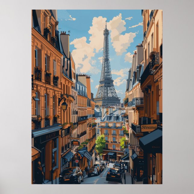 Paris Eiffel Tower Panoramic View Poster (Front)