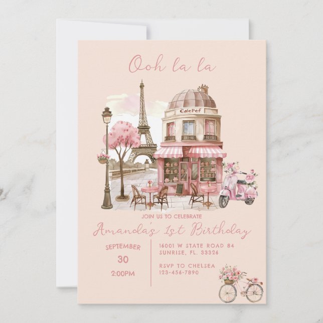 Paris Eiffel Tower Party Girl Birthday Invitation (Front)