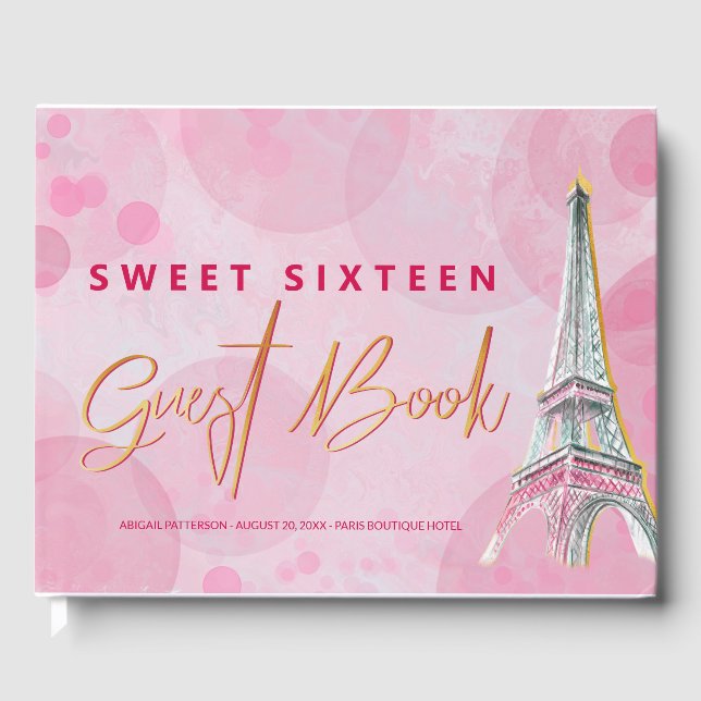 Paris Eiffel Tower Pink Gold Ooh La La Custom Guest Book (Front)