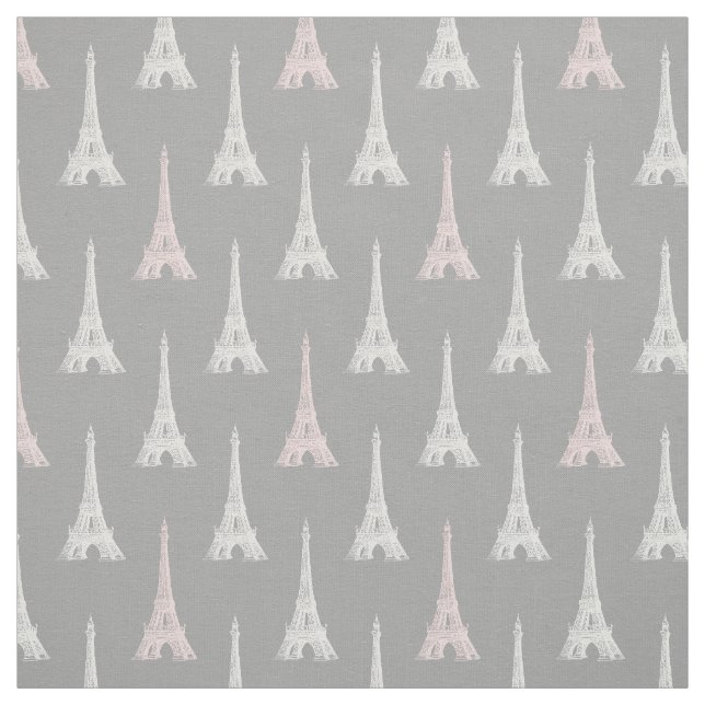 Paris Eiffel Tower Pink Grey Fabric (Swatch)