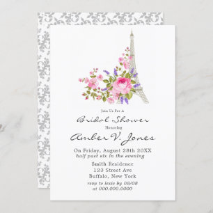 Paris Eiffel Tower Pink Peony Bridal Shower Invita Invitation